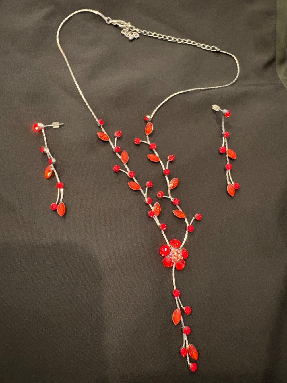 Red and silver necklace/earrings